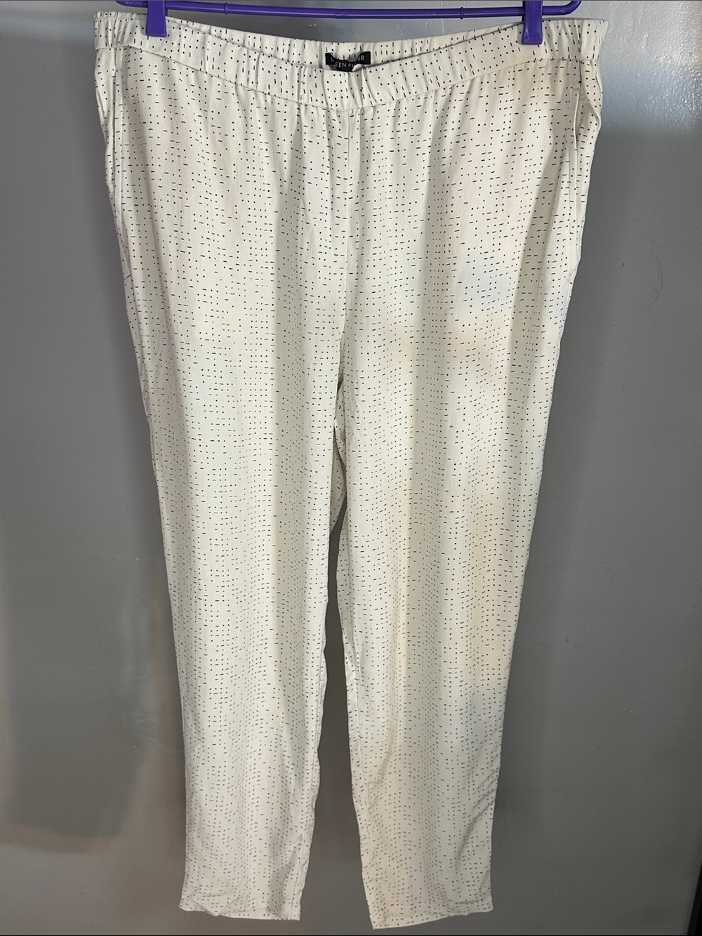 Eileen Fisher Cream Straight-Leg Pants with Subtle Dot Print